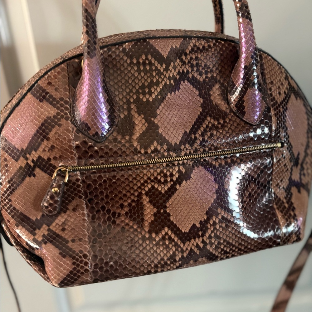 Salvatore Ferragamo Tan Python Print Satchel NWT - image 6